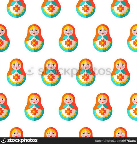 Seamless pattern. Russian souvenir. Vector illustration.. Seamless pattern. Russian tradition. Matryoshka. Russian doll. Vector illustration.