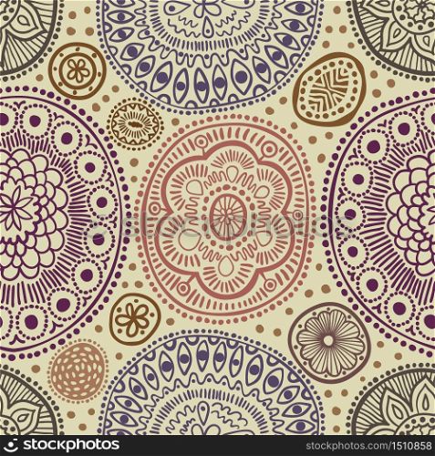 Seamless pattern. Seamless botanic texture, detailed dots and circles illustrations. All elements are not cropped and hidden under mask. Ethnic pattern in doodle style, summer floral background. Vector illustration. Seamless pattern. Seamless botanic texture, detailed dots and circles illustrations. All elements are not cropped and hidden under mask. Ethnic pattern in doodle style, summer floral background.