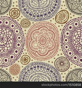 Seamless pattern. Seamless botanic texture, detailed dots and circles illustrations. All elements are not cropped and hidden under mask. Ethnic pattern in doodle style, summer floral background. Vector illustration. Seamless pattern. Seamless botanic texture, detailed dots and circles illustrations. All elements are not cropped and hidden under mask. Ethnic pattern in doodle style, summer floral background.