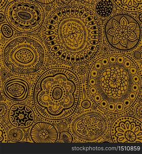 Seamless pattern. Seamless botanic texture, detailed dots and circles illustrations. Ethnic pattern in doodle style, summer floral background. All elements are not cropped and hidden under mask. Black elements on changable background. Vector illustration. Seamless pattern. Seamless botanic texture, detailed dots and circles illustrations. Ethnic pattern in doodle style, summer floral background. All elements are not cropped and hidden under mask. Black elements on changable background.