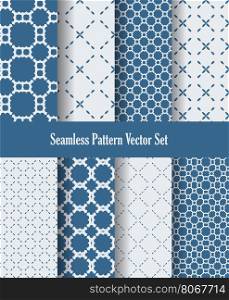 seamless pattern set abstract blue and white dotted lines and floral design background vector illustration