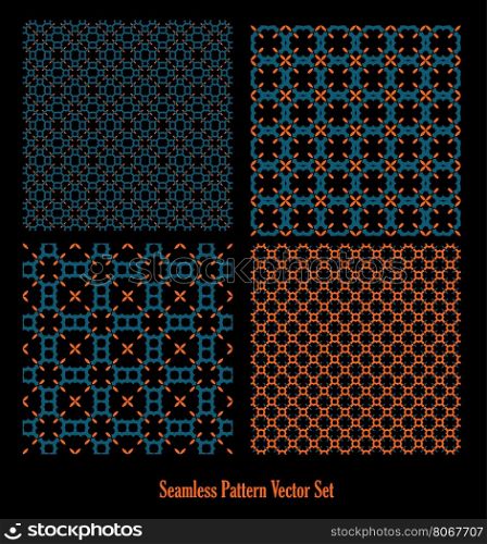 seamless pattern set abstract orange blue forms design on dark background vector illustration