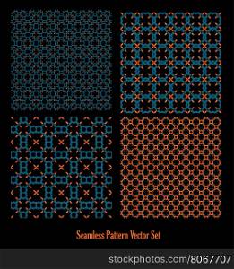 seamless pattern set abstract orange blue forms design on dark background vector illustration