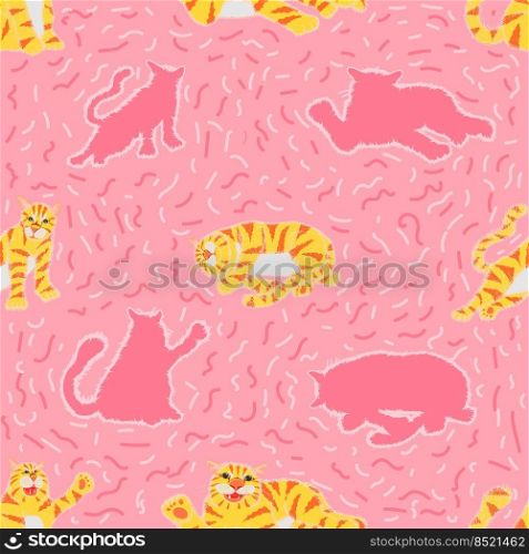 seamless pattern set of different cute funny cat emotion. vector illustration eps10