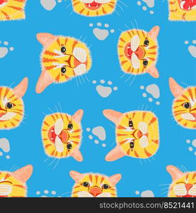 seamless pattern set of different element cute cat head and footprint. vector illustration eps10