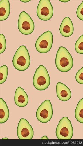 Seamless pattern sliced avocado on rose gold background, Vector illustration