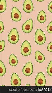 Seamless pattern sliced avocado on rose gold background, Vector illustration