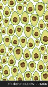 Seamless pattern sliced avocado on white background, Vector illustration