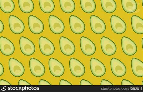 Seamless pattern sliced avocado on yellow background, Vector illustration