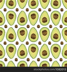 Seamless pattern sliced avocado with seed on white background, Vector illustration