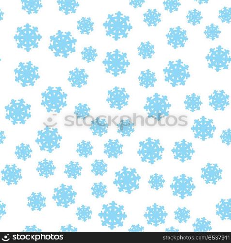 Seamless Pattern Snowflakes Endless Background.. Seamless pattern snowflakes background. Endless texture in New Year, Christmas concept. Winter Xmas theme. Realistic pattern with snowflakes, snow. Fabric textile, print material. Vector in flat style