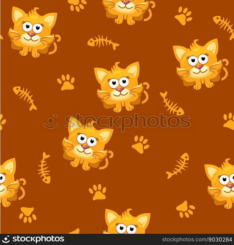 Seamless pattern square cat and fish in vector. Seamless pattern square cat and fish