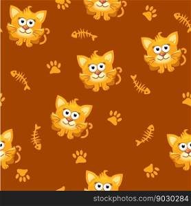 Seamless pattern square cat and fish in vector. Seamless pattern square cat and fish