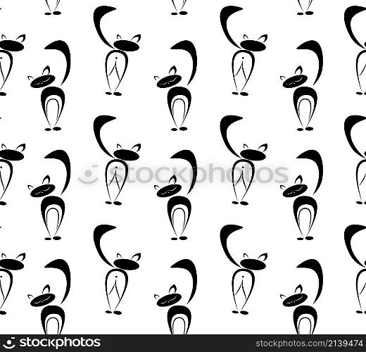 Seamless pattern. Stylized cats black shape on white background. Vector illustration.