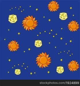 Seamless Pattern SUNSPACE is Color Vector Illustration Magic Cartoon Picture for Scrapbooking Babybook Print Card and Album Photo