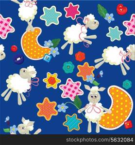 Seamless pattern - sweet dreams - sheep toys, stars and moon are made of fabric - childish background. Ready to use as swatch