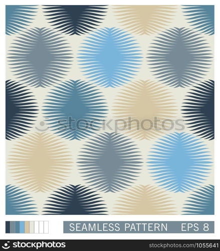 Seamless pattern. Symmetrical round shapes with rays. Floral motif. Retro halftone shading effect. Trendy vector texture design. Seamless pattern. Symmetrical round shapes with rays. Floral motif. Retro halftone shading effect. Trendy vector design
