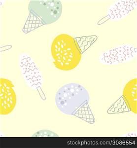 Seamless pattern tasty delicious lemon ice creams. Design for T-shirt, textile and prints. Hand drawn vector illustration for decor and design.