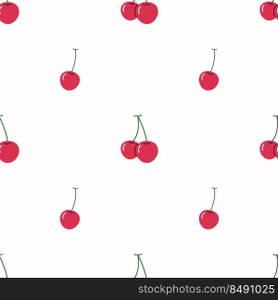 Seamless pattern template vector red flat cherry pattern design. Hand painted seamless pattern with small cherries in red, green on white background. Cute cartoon cherries . Juicy berries design.