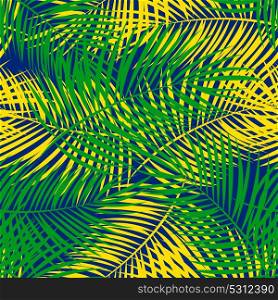 Seamless pattern. The leaves of palm trees with the inscription in 2016 of color flag of Brazil. Vector Illustration. EPS10. Seamless pattern. The leaves of palm trees with the inscription