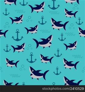 Seamless pattern toothy swimming angry shark animal sea fish. Vector illustration. pattern with shark