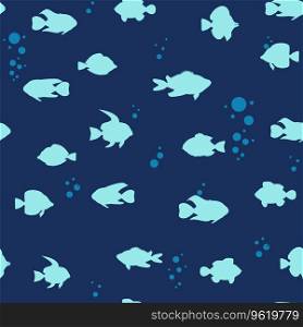 Seamless pattern Tropical fishes silhouette style. Cute funny underwater characters vector illustration, fabric, paper print, background, textile. Seamless pattern Tropical fishes silhouette style. Cute funny underwater characters