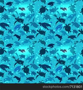 Seamless pattern.Turtle swims in the ocean against the background of the sun.. World Turtle Day 23 May background. Turtle swims in the ocean against the background of the sun. Seamless pattern.