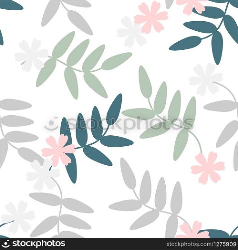 Seamless pattern vector of colorful flowers and leaves on white background, for textile, decoration and/or surface design.