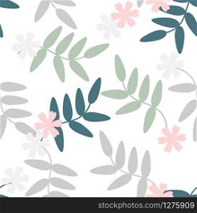 Seamless pattern vector of colorful flowers and leaves on white background, for textile, decoration and/or surface design.
