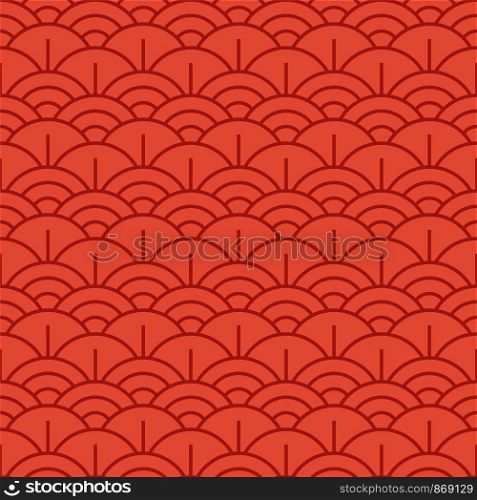 Seamless pattern. Wave. Fish scales texture. Vector illustration. Scrapbook, gift wrapping paper, textiles. Simple background. Coral color