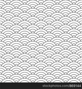 Seamless pattern. Wave. Fish scales texture. Vector illustration. Scrapbook, gift wrapping paper, textiles. Black and white simple background