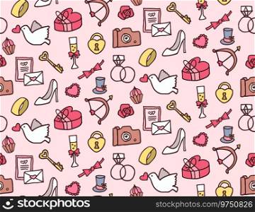 Seamless pattern wedding doodles love icons Vector Image