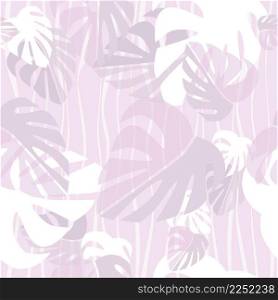 Seamless pattern. White and light pink tropical leaves on light vintage backround. Vector graphic illustration.