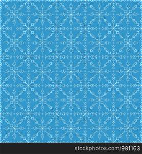 Seamless pattern. White silhouettes like snow flakes figures on blue background.Vector illustration.Fine thickness lines.Rounded corners.. Seamless pattern. White silhouettes like snow flakes figures.