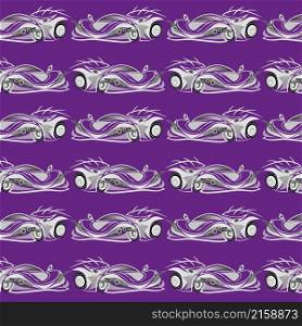 Seamless pattern. White sport cars on violet white background.