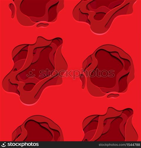Seamless pattern with 3d element in red color cut out of paper. Vector texture for wallpaper, fabrics and your design. Seamless pattern with 3d element in red color cut out of paper. Vector texture