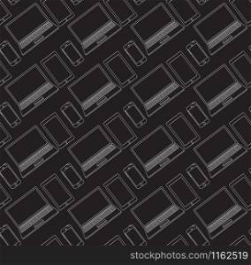 Seamless pattern with a linear laptop, cellphone and tablet for your creativity. Seamless pattern with a linear laptop, cellphone and tablet for