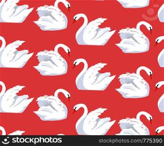 Seamless pattern with a pair of lovers swans on a pink background. Vector texture for your creativity. Seamless pattern with a pair of lovers swans