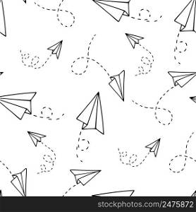 Seamless pattern with a paper airplane. Hand drawn Doodle vector illustration.. Seamless pattern with a paper airplane. Hand drawn Doodle vector illustration