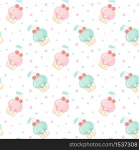 seamless pattern with a set of vector doodle cute cupcakes, hand drawn muffin with dots. Full colored.. seamless pattern with a set of vector doodle cute cupcakes, hand drawn muffin with dots. Full colored