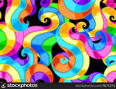 Seamless pattern with abstract colored swirls. Colorful shiny bright curls.. Seamless pattern with abstract colored swirls.