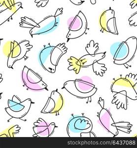 Seamless pattern with abstract cute birds. Simple line design. Gentle colors. Vector background. Seamless pattern with abstract cute birds. Simple line design. Gentle colors. Vector background.