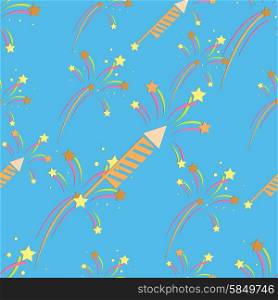 Seamless pattern with abstract fireworks and salute.