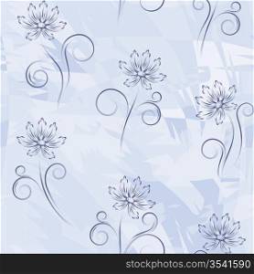 Seamless pattern with abstract flowers on dark blue background (can be repeated and scaled in any size)