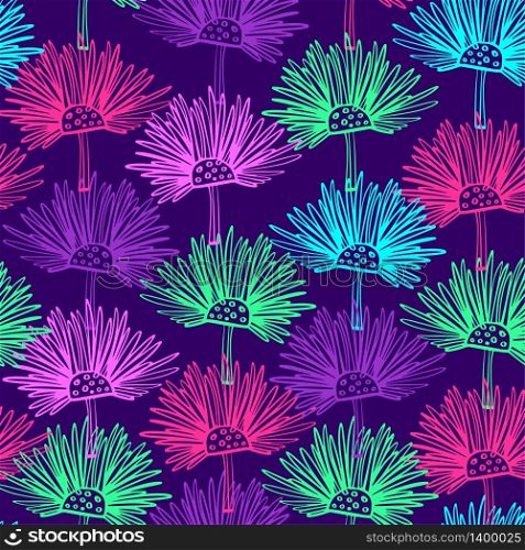 Seamless pattern with abstract flowers. Scottish thistle floral background. Can be uset for textile, wallpapers, prints and web design. Vector illustration. Seamless pattern with onopordum acanthium. Scottish thistle.