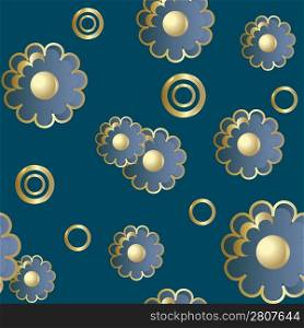 Seamless pattern with abstract gold flowers on dark blue background (can be repeated and scaled in any size)