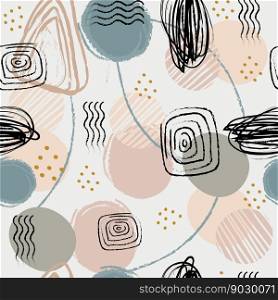 Seamless pattern with abstract shapes and lines in minimalism style in trendy colors. Vector illustration on a gray background. For cards, design, print, textile, wallpaper. Seamless pattern abstract shapes and lines vector illustration