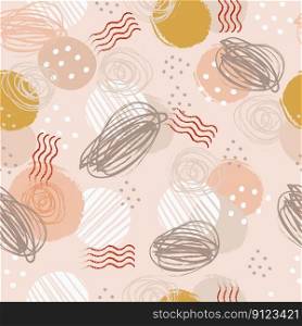 Seamless pattern with abstract shapes and lines in minimalism style in trendy soft colors. Vector illustration on a gray background. For cards, design, print, textile, wallpaper. Seamless pattern abstract shapes and lines vector illustration
