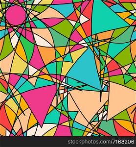 Seamless pattern with abstract stained glass colorful shapes