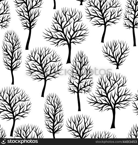Seamless pattern with abstract stylized trees. Natural view of black silhouettes. Seamless pattern with abstract stylized trees. Natural view of black silhouettes.